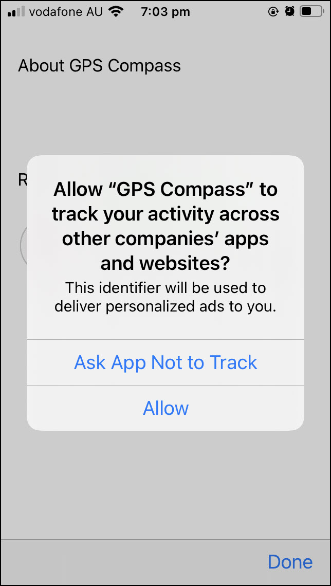 App tracking notice on iPhone