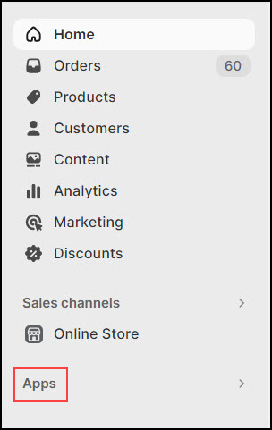 Shopify app on menu